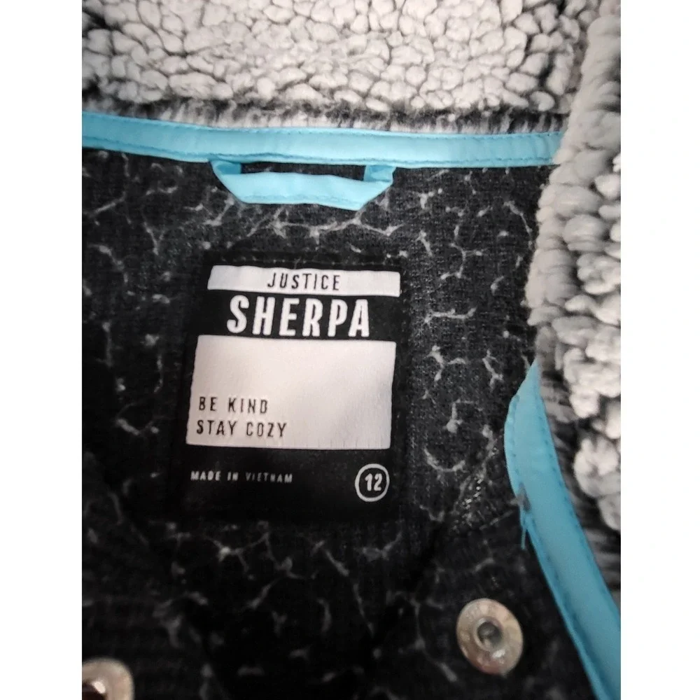 Justice Sherpa Pullover Cozy Quarter Snap Button Up Gray‎ Blue Girls 12